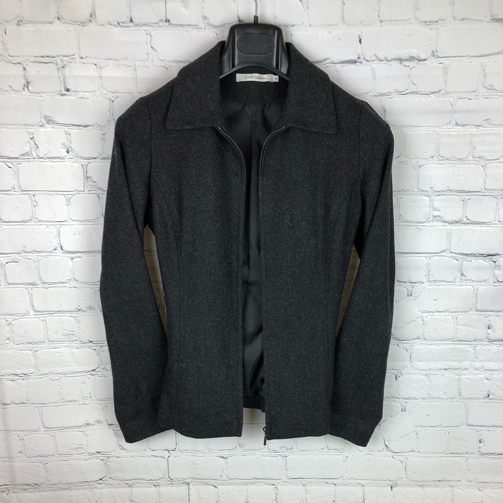 Classic Charcoal Wool Blend Zip Jacket, Women's Medium